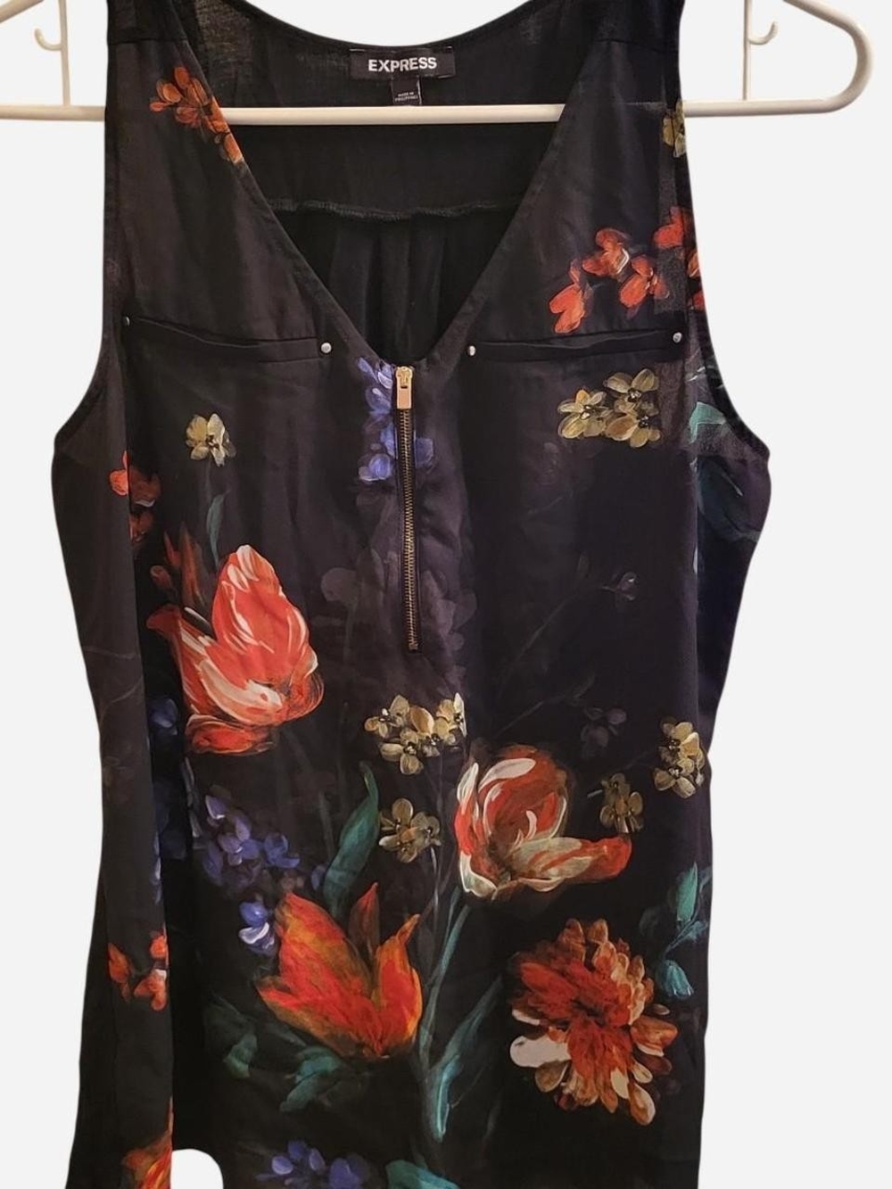 Express 🖤 Black Floral Zip-Front Sleeveless Camisole